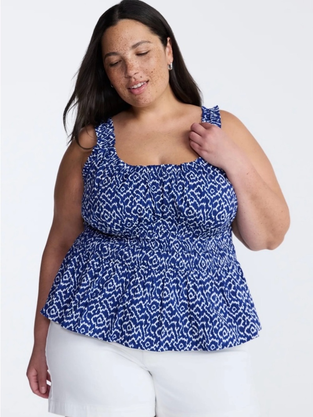NWT Terra & Sky Sleeveless Blue Smocked Peplum Top